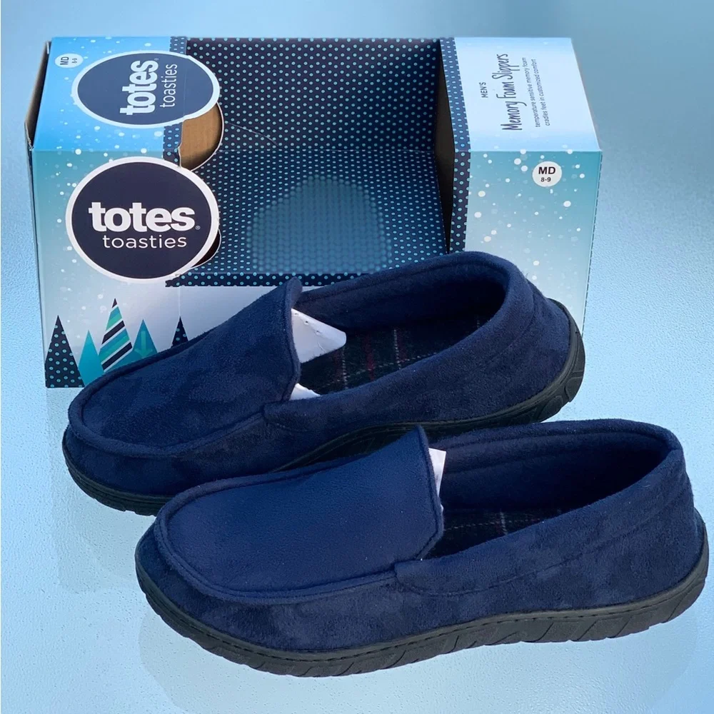 Men’s Totes Toasties Navy Blue Memory Foam Slippers ~ Medium 8-9